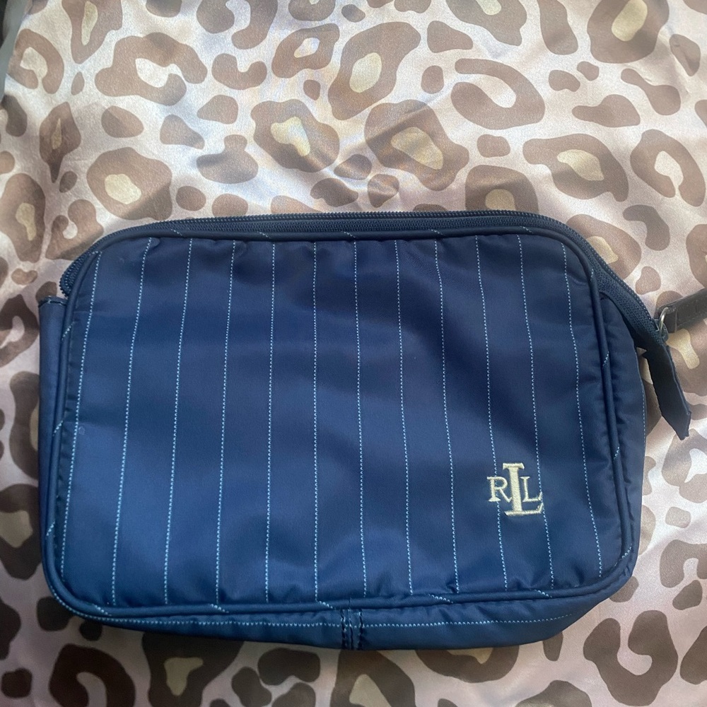 Ralph Lauren Blue and Cream Toiletry Bag with Pinstripe Pattern